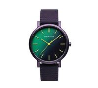 BERING 16934-999 Reloj de cuarzo unisex con caja de aluminio de 34 mm con acabado en lila y esfera verde/lila, correa de silicona, cristal de zafiro y resistencia al agua de 3 ATM