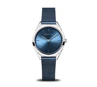 BERING 17031-307 Reloj de cuarzo unisex con caja de acero inoxidable plateado de 31 mm y esfera azul, correa milanesa, cristal de zafiro y resistencia al agua de 3 ATM