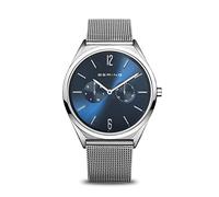 BERING 17140-007 Reloj de cuarzo unisex con caja de acero inoxidable plateado de 40 mm y esfera azul, correa milanesa, cristal de zafiro y resistencia al agua de 3 ATM