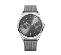 BERING 17140-009 Reloj de cuarzo unisex con caja de acero inoxidable plateado de 40 mm y esfera gris, correa milanesa, cristal de zafiro y resistencia al agua de 3 ATM