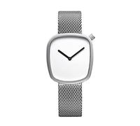 BERING 18034-004 Reloj de cuarzo para mujer con caja de acero inoxidable plateado de 34 mm y esfera blanca, correa milanesa, cristal de zafiro y resistencia al agua de 3 ATM
