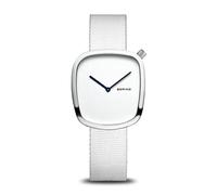 Bering 18034-007 Reloj de Cuarzo para Mujer con Caja de Acero Inoxidable Plateado de 30 mm y Esfera Blanca, Correa Estilo Militar, Cristal de Zafiro y Resistencia al Agua de 3 ATM