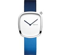 BERING 18034-309 Reloj de Cuarzo para Mujer con Caja de Acero Inoxidable de 30 mm con Acabado Negro y Esfera Blanca, Correa Estilo Militar, Cristal de Zafiro y Resistencia al Agua de 3 ATM