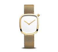 BERING 18034-334 Reloj de cuarzo para mujer de 34 mm con caja de acero inoxidable con acabado dorado y esfera blanca, correa milanesa, cristal de zafiro y resistencia al agua de 3 ATM