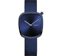 BERING 18034-397 Reloj de Cuarzo para Mujer con Caja de Acero Inoxidable de 30 mm con Acabado en Azul y Esfera Azul, Correa Estilo Militar, Cristal de Zafiro y Resistencia al Agua de 3 ATM