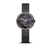 BERING 18132-132 Reloj de Cuarzo para Mujer con Caja de Acero Inoxidable de 32 mm con Acabado Negro y Esfera Negra, Correa milanesa, Cristal de Zafiro y Resistencia al Agua de 3 ATM