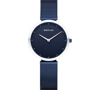 BERING 18132-397 Reloj de Cuarzo para Mujer con Caja de Acero Inoxidable de 32 mm con Acabado Azul y Esfera Azul, Correa milanesa, Cristal de Zafiro y Resistencia al Agua de 3 ATM