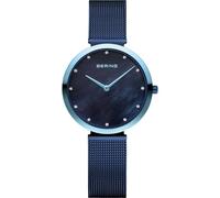 BERING 18132-398 Reloj de Cuarzo para Mujer con Caja de Acero Inoxidable de 32 mm con Acabado Azul y Esfera Azul, Correa milanesa, Cristal de Zafiro y Resistencia al Agua de 3 ATM