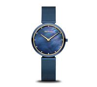 BERING 18132-399 Reloj de Cuarzo para Mujer con Caja de Acero Inoxidable de 32 mm con Acabado Azul y Esfera Azul, Correa milanesa, Cristal de Zafiro y Resistencia al Agua de 3 ATM