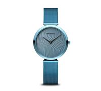 BERING 18132-Charity2 Reloj de cuarzo para mujer con caja de acero inoxidable de 32 mm con acabado azul y esfera azul, correa milanesa, cristal de zafiro y resistencia al agua de 3 ATM
