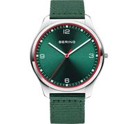 BERING 18342-508 Reloj de Cuarzo para Hombre con Caja de Acero Inoxidable Plateado de 43 mm y Esfera Verde, Correa Estilo Militar, Cristal de Zafiro y Resistencia al Agua de 3 ATM