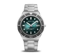 BERING 18940-708 Reloj de Cuarzo para Hombre con Caja de Acero Inoxidable Plateado de 43 mm, Esfera Verde, Brazalete y Detalles de Acero Inoxidable, Resistencia al Agua de 10 ATM