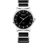 BERING 19535-742 Reloj Solar para Mujer con Caja de Acero Inoxidable Plateado de 35 mm, Esfera Negra, Brazalete de Acero Inoxidable con Detalles en cerámica y Resistencia al Agua de 3 ATM