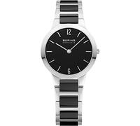 BERING 30329-742 Reloj de cuarzo para mujer con caja de acero inoxidable plateado de 29 mm, esfera negra, brazalete de acero inoxidable con detalles en cerámica y resistencia al agua de 5 ATM
