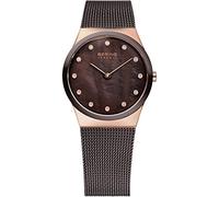 BERING 32230-262 Reloj de cuarzo para mujer con caja de acero inoxidable de 30 mm con acabado en oro rosa y esfera marrón, correa milanesa, cristal de zafiro y resistencia al agua de 5 ATM