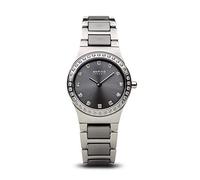 BERING 32426-703 Reloj de cuarzo para mujer con caja de acero inoxidable plateado de 26 mm, esfera gris, brazalete de acero inoxidable con detalles en cerámica y resistencia al agua de 5 ATM
