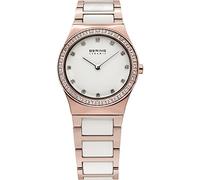 BERING 32430-761 Reloj de cuarzo para mujer, caja de acero inoxidable de 30 mm con acabado en oro rosa, esfera blanca, brazalete de acero inoxidable y detalles en cerámica, resistencia al agua 5 ATM