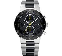 BERING 33341-749 Reloj de cuarzo para hombre con caja de acero inoxidable plateado de 41 mm, esfera negra, brazalete de acero inoxidable con detalles en cerámica y resistencia al agua de 5 ATM