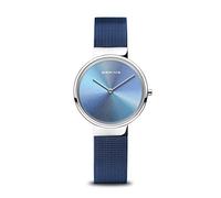Bering 35036-166 Reloj de Cuarzo para Mujer con Caja de Acero Inoxidable de 36 mm con Acabado en Oro Rosa y Esfera Negra, Correa milanesa, Cristal de Zafiro y Resistencia al Agua de 5 ATM
