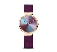 Bering 35036-166 Reloj de Cuarzo para Mujer con Caja de Acero Inoxidable de 36 mm con Acabado en Oro Rosa y Esfera Negra, Correa milanesa, Cristal de Zafiro y Resistencia al Agua de 5 ATM