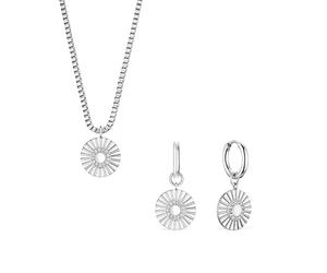 BERING Arctic Flowers - Juego de collar y pendientes de aro de plata, Einheitsgröße, Acero inoxidable, Circonita cúbica