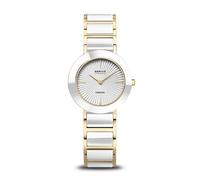 BERING Ceramic - Reloj de pulsera para mujer, acero inoxidable con elementos cerámicos, oro blanco bicolor, cristal de zafiro, 4 diamantes, movimiento de cuarzo, 29 mm