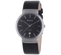 BERING Classic - Reloj analógico de caballero de cuarzo con correa de piel negra - sumergible a 50 metros