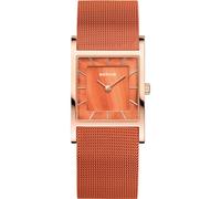 Bering 10426-565-S Reloj de Cuarzo para Mujer con Caja de Acero Inoxidable de 26 mm con Acabado en Oro Rosa y Esfera Naranja, Correa milanesa, Cristal de Zafiro y Resistencia al Agua de 5 ATM