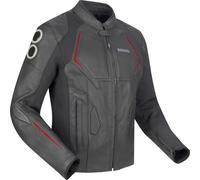 Bering Radial Chaqueta de cuero / textil para motocicleta, negro-rojo, tamaño L para Hombres