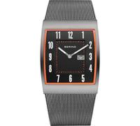 BERING Reloj analógico de Cuarzo para Hombre con Correa de Acero Inoxidable 52033-379, Gris/Naranja, 33, Retro