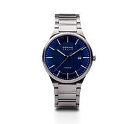 BERING 15239-777 Reloj solar para hombre con caja de titanio de 39 mm con acabado plateado y esfera azul, brazalete de titanio con detalles de titanio, resistencia al agua de 10 ATM