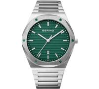 BERING Reloj analógico redondo para hombre con esfera verde 19742-708, plateado, Clásico