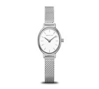 BERING Reloj clásico para mujer, esfera blanca brillante, esfera milanesa, caja ovalada de 24 mm, cristal de zafiro, cuarzo