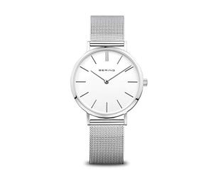 BERING Reloj de cuarzo para mujer, Colección Charity de acero inoxidable y cristal de zafiro 14134-999-GWP, Resistente al agua: 3 atm