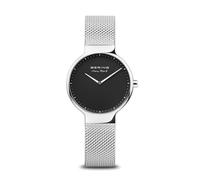 BERING Reloj de Cuarzo para Mujer | Reloj de Pulsera de 31 mm con Caja de Acero Inoxidable Plateada y Esfera Negra | Correa milanesa | Cristal de Zafiro | 5 ATM | 15531-002