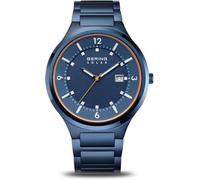 BERING Reloj Solar para Hombre con Caja Azul de 42 mm, Esfera y Correa de Acero Inoxidable, 5 ATM, 14442-797, Moderno