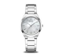 BERING Reloj solar para mujer 19932-700, acero inoxidable, plata, 32 mm | Esfera de nácar, cristal de zafiro resistente a los arañazos, resistente al agua, 5 ATM, cierre plegable