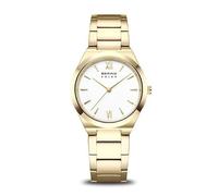 BERING Reloj solar para mujer 19932-734, acero inoxidable, dorado, 32 mm | Cristal de zafiro resistente a los arañazos, funciona con energía solar, resistente al agua 5 ATM, esfera blanca