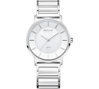 Bering Reloj Solar para Mujer, Reloj de Pulsera de 35 mm, Caja de Acero Inoxidable Plateado y Esfera Blanca, Correa de Acero Inoxidable con Elementos cerámicos, 3 ATM, 19535-754