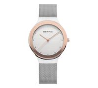 BERING 12934-060 Reloj de cuarzo para mujer con caja de acero inoxidable plateado de 34 mm y esfera plateada, correa milanesa, cristal de zafiro y resistencia al agua de 3 ATM