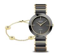 BERING Set de regalo para mujer, reloj de cerámica con cristales de Swarovski y pulsera, color negro y dorado, 11435-732-GWP