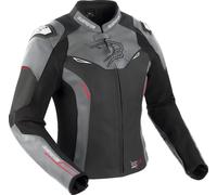 Bering Snap Chaqueta de cuero / textil para mujer, negro-gris, tamaño 48