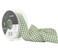 Berisfords Cinta a Cuadros Natural 25 mm, Color Verde