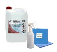 BERKI - Alcohol Isopropílico 5 Litros 99,95% pureza + pulverizador 250 mL + bayeta ultramicrofibra 30x40 - Isopropanol. Limpieza electrónica.