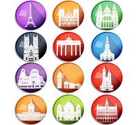 Berkin Arts 12 Piezas Lindo Redondo Cristal de Vidrio Fuerte Imanes de Nevera Magnético Pegatina de Nevera Edificios Europeos Guía de Viaje Al Aire Libre Paisaje Urbano Europeo