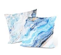 Berkin Arts Decorativa Funda de cojín 45x45 cm,Juego de 2 Piezas Funda de Almohada Diseño de Moderno Mármol Resumen Suave Cushion Cover. Moderno Azul Blanco para Cama
