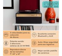 Auna Tocadiscos de Vinilo Vintage, Incluye Altavoces con Sistema Estéreo para Musica, Reproductor Vinilo Retro, Potente Sistema Sonido, Giradiscos Portátil para Casa, Transmisor y Receptor BT, Patas