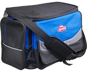 Berkley System - Bolsa de Pesca con 4 Cajas de Aparejos, Aparejos, cebos y Almacenamiento de Almuerzo, Color Gris y Azul, tamaño Extra-Large