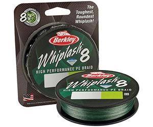 Berkley Whiplash 8 - Sedal Trenzado 100% Dyneema de 8 hebras para Pesca en Agua Salada y Agua Dulce, Verde, 23 kg, 300 m