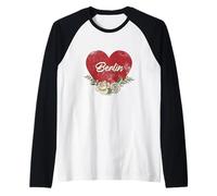 Berlín Alemania Ciudad Vintage Viajes Vacaciones Corazón Rosas Camiseta Manga Raglan